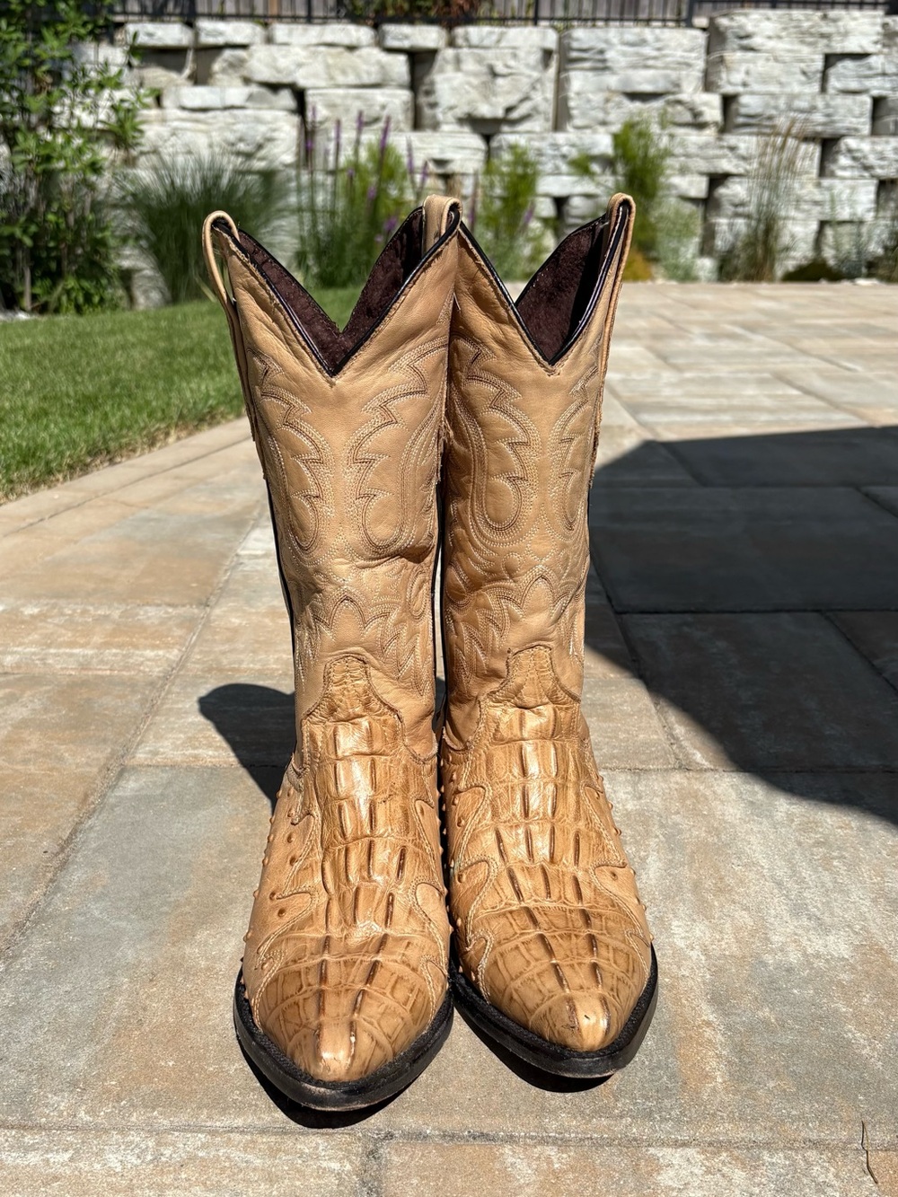 Texas Legacy Tan Crocodile & Ostrich Style 100% Leather Cowboy Boots